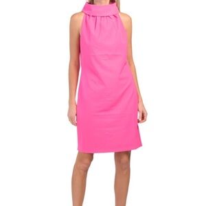 Sail to Sable Hot Pink Mini Cocktail Shift Dress Cowl Neck Preppy Feminine Neon